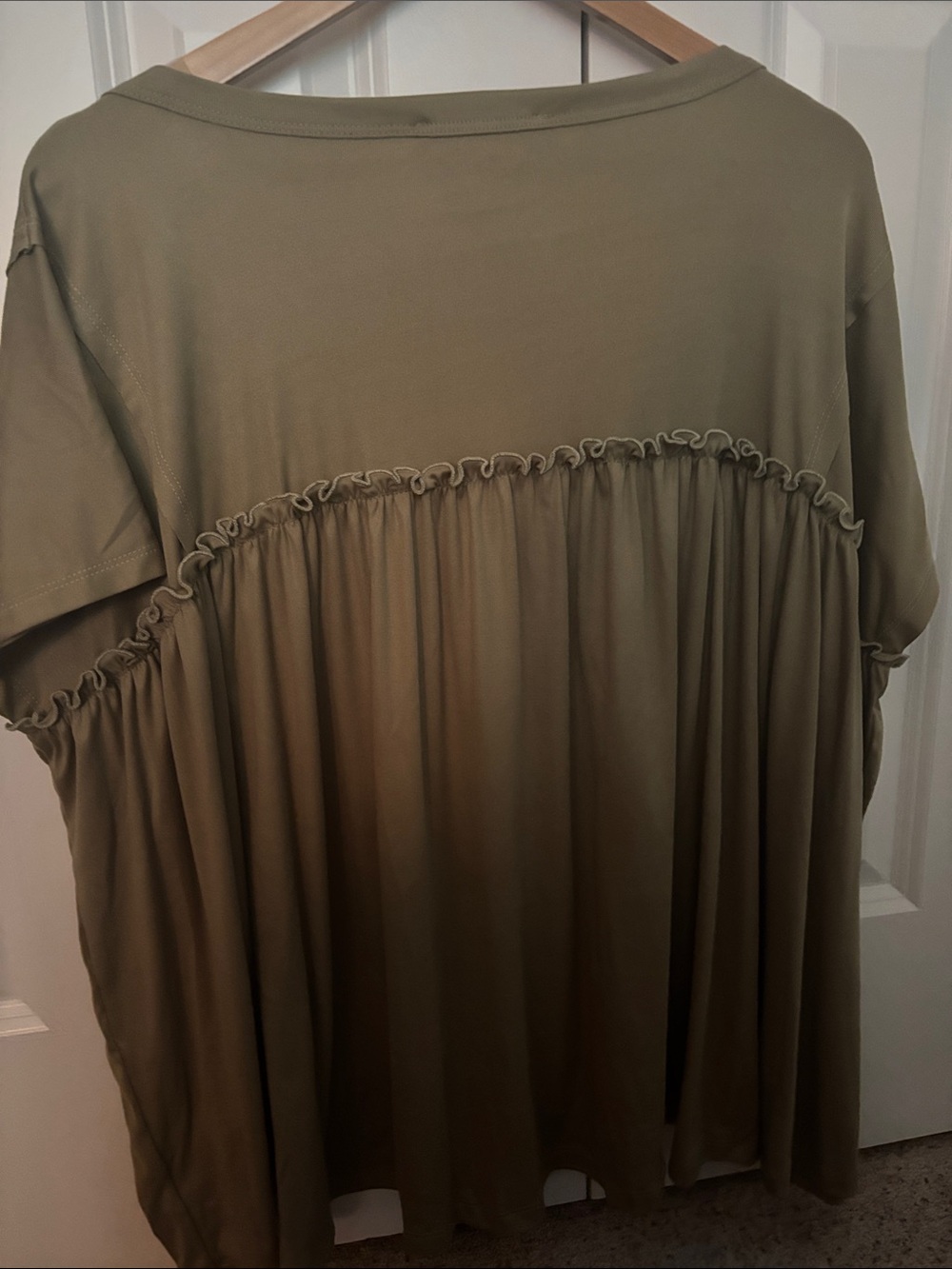 Three Bird Nest Olive Ruffle Yoke Short Sleeve Tunic - Picture 3 of 4